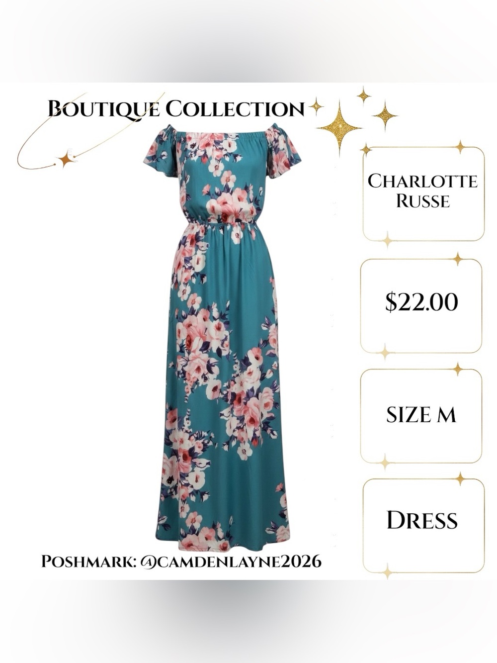 Charlotte Russe Teal Floral Off the Shoulder Maxi Dress - Picture 3 of 7